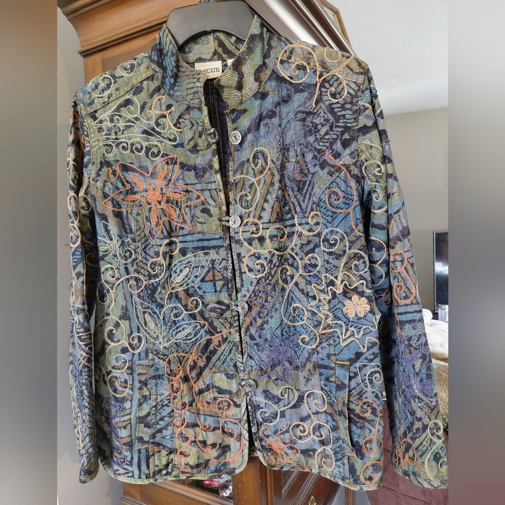 Vintage Chico's Multicolor Embroidered Jacket
